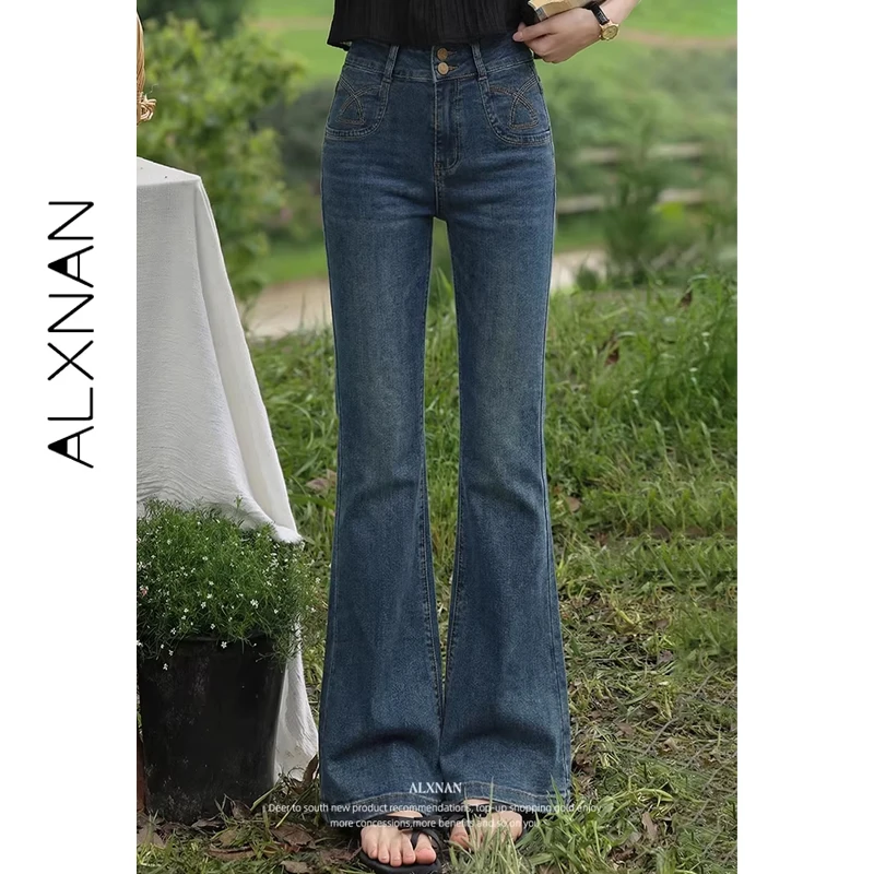 

ALXNAN Blue Jeans Women Vintage High Waist Flared Denim Pants 2026 Wide Leg Baggy Jean Casual Elegant Trousers Female L61365A