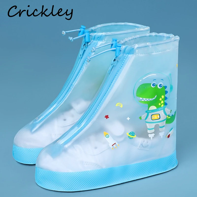 Cartoon Girls Boys Rain Boots Cover Unicorn Dinosaur Zip Children Rain Shoes Waterproof Transparent Non Slip Kids Rainboots