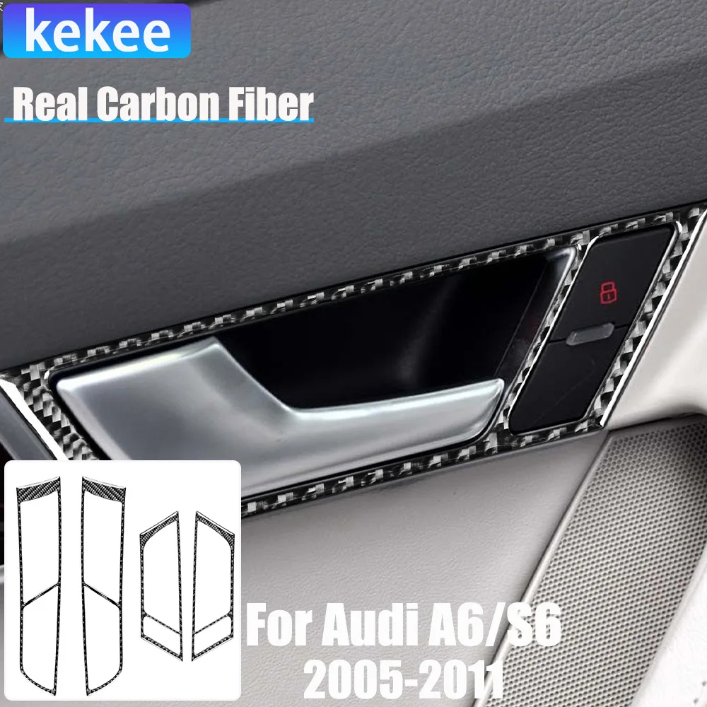 

Real Carbon Fiber Car Accessories Door Handle Frame Trim Cover Soft Sticker For Audi A6/S6 C6 2005 2006 2007 2008 2009 2010 2011