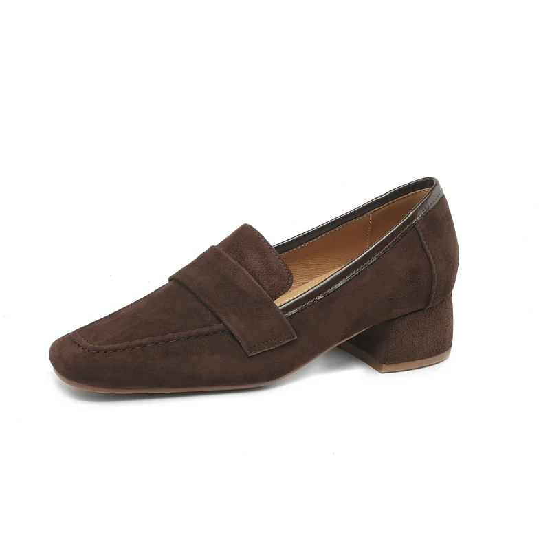 

Women Pumps Sheepsude Basic Shoes Handmade Elegant Shoes Block Square Heels Slip On Winter Shoes Spring Autumn Daily Pumps 33-41