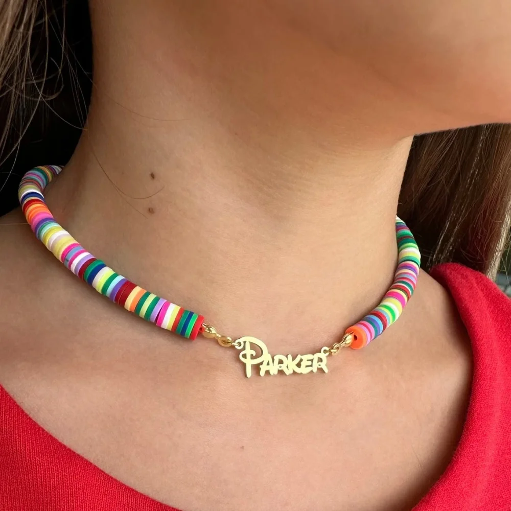 Custom Name Rainbow Chain Necklace Women Girl Jewelry Stainless Steel Personalized Cute Nameplate Pendant Necklace Best Gifs