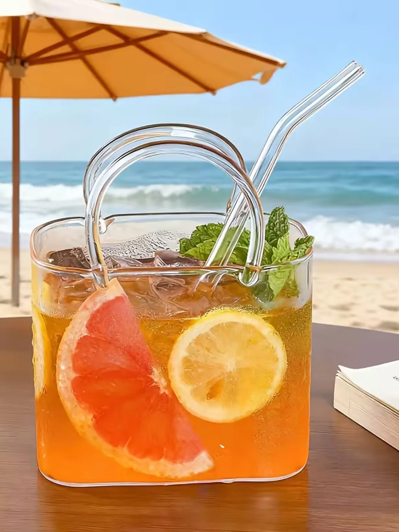 

1pc Bag-Shaped Glass Cup with Straw Unique Funky Reusable Large Capacity Purse Drinking Glass for Juice, Wine Tea,Matcha,Coffee