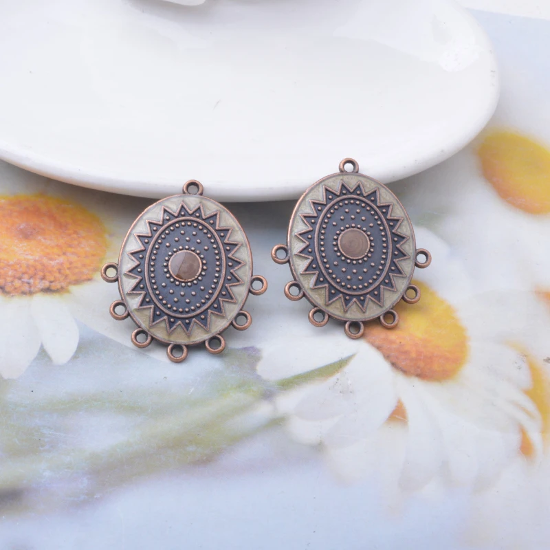 10 Stück/Set Bohemian-Stil Antik-Rotkupferfarbener Verbinder 5-Loch Trapezförmige Dreieck-Anhänger DIY Schmuck Ohrringe Mädchen Anhänger – Detail 4