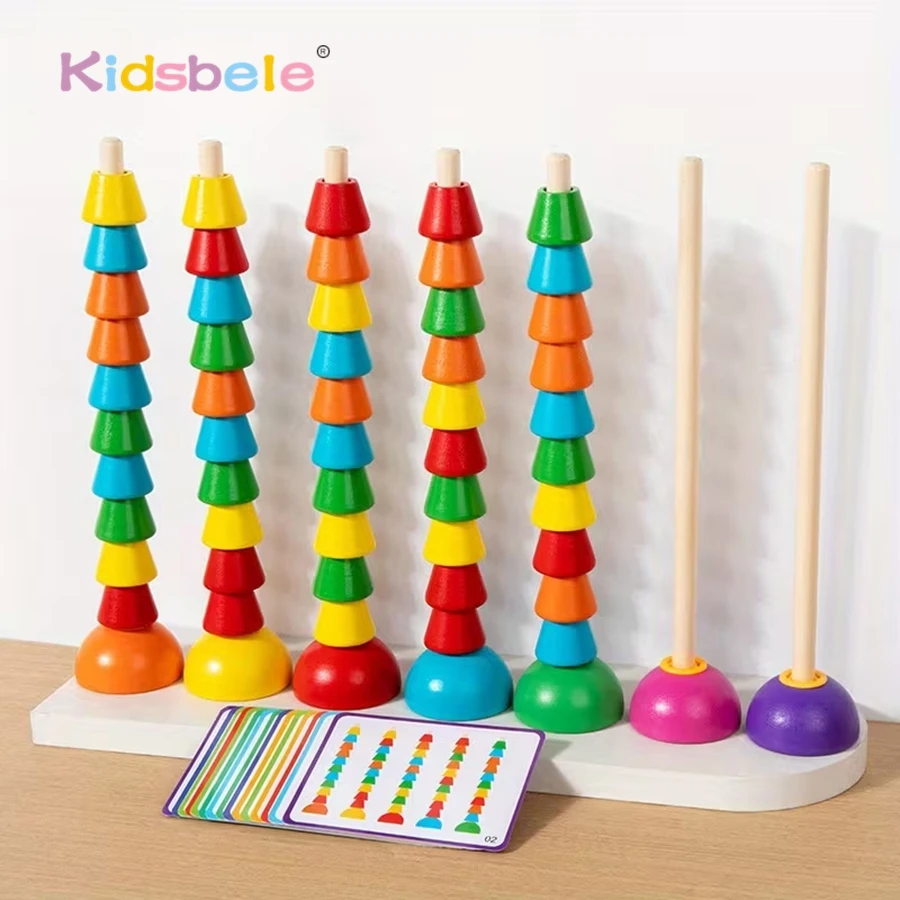 Jouet mathématique Montessori en bois avec carrelage numérique, bâtons de comptage et anneaux empilables, jouet éducatif d'apprentissage précoce pour les tout-petits de 2 à 5 ans