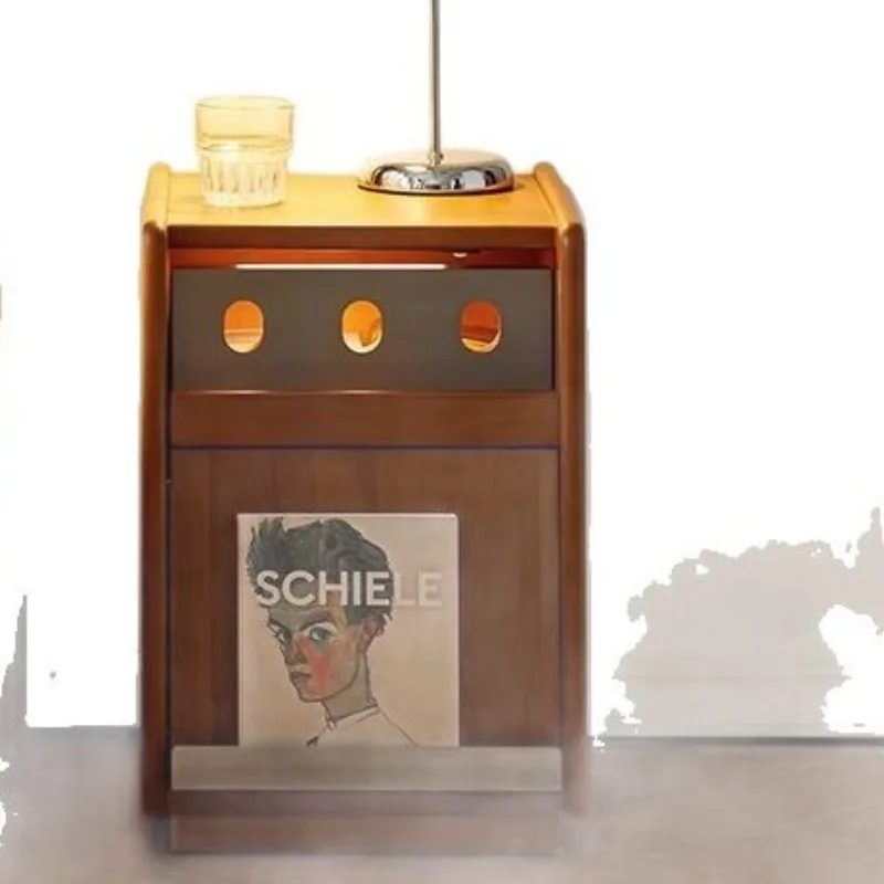 Retro-Nachttisch aus massivem Holz, Aufbewahrungsschrank für Schlafzimmer und Zuhause, Nachttisch, mobiler Nachttisch