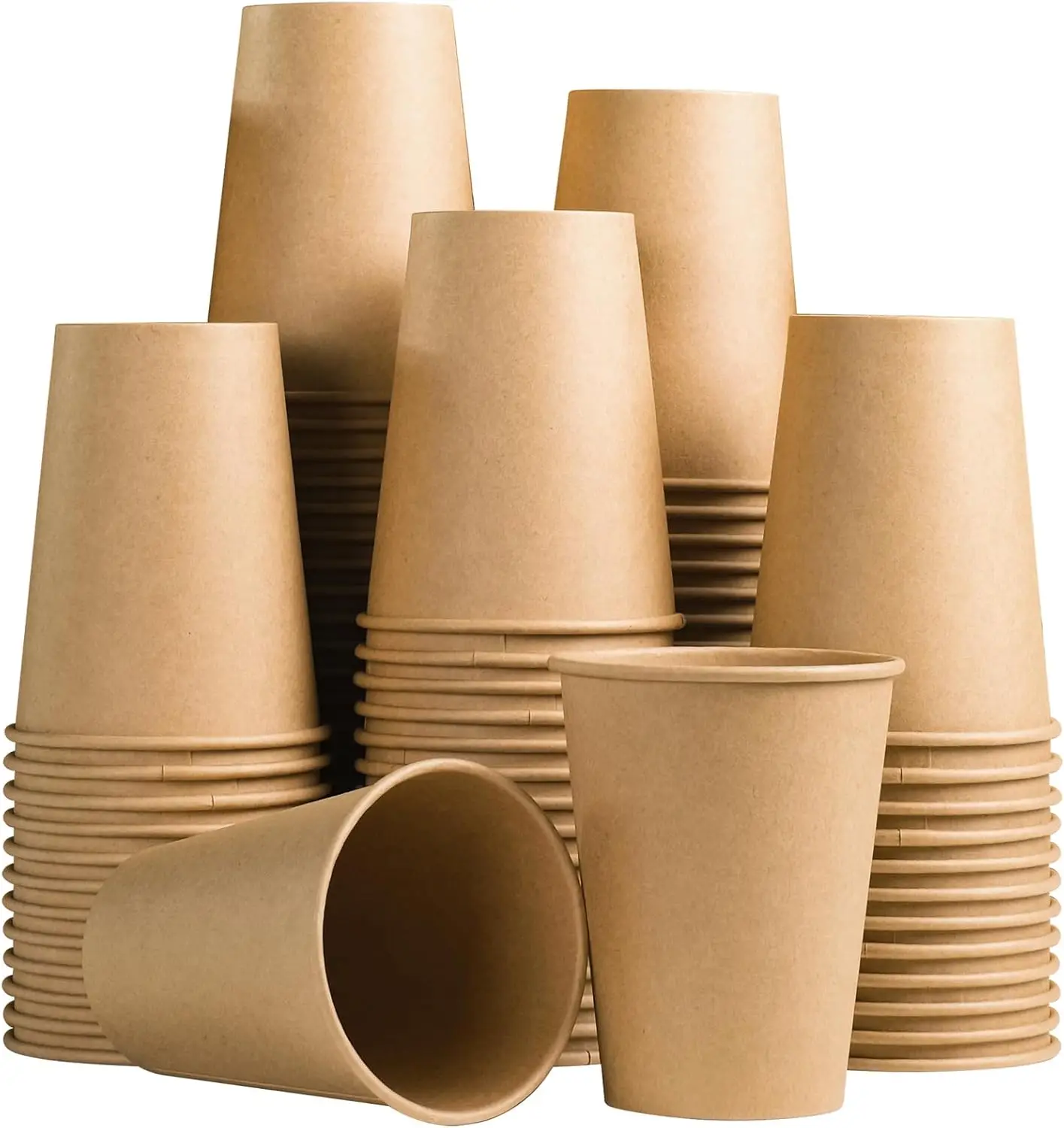

100 Pack 12 oz Kraft Paper Cups - Disposable, Sturdy for Hot/Cold Drinks, Eco-Friendly