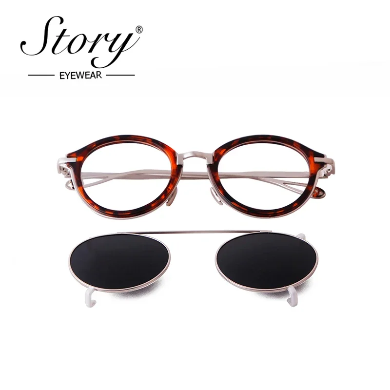 STORY Vintage Steampunk Clip on Sunglasses Men 2020 Fashion Classic Leopard Metal Round Removable Flip Lens Sun Glasses S1810