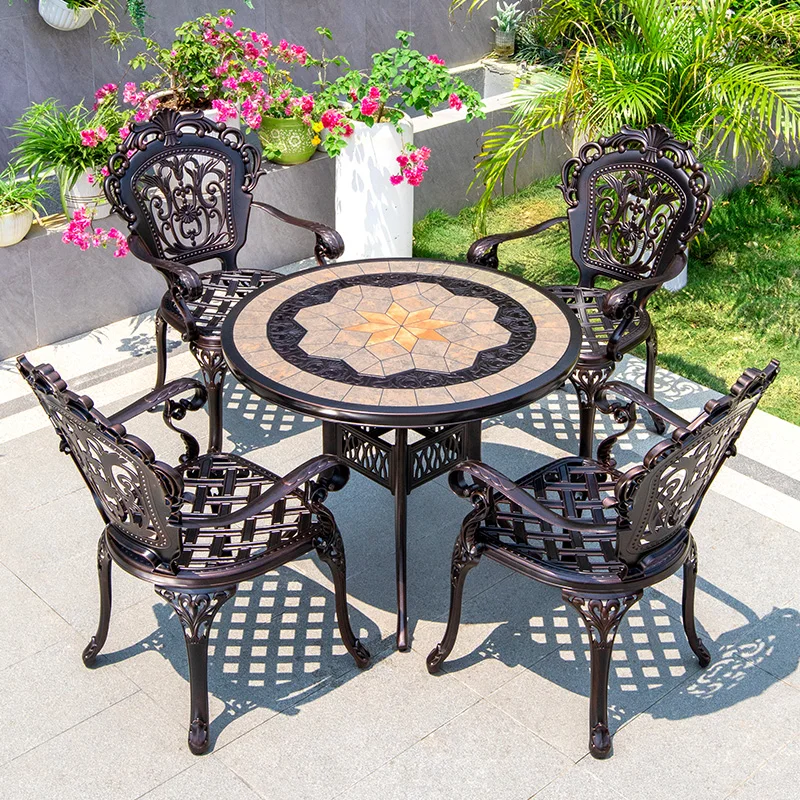 Waterproof and rust resistant aluminum outdoor garden table and chair set modern outdoor patio coffee furniture table chair set