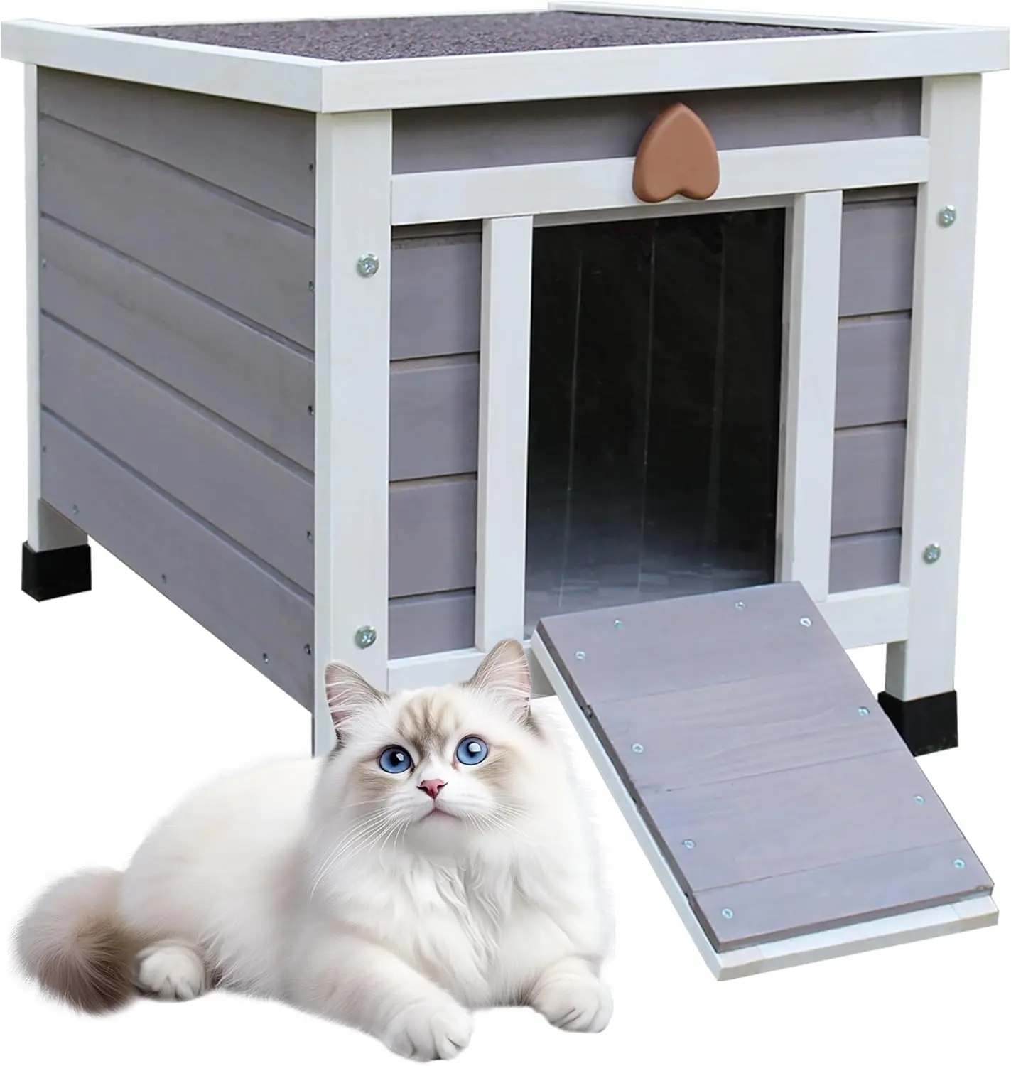 

Weatherproof Outdoor Cat House for Feral Cats and Small Pets, Easy Assembly Wooden Shelter with Ventilation