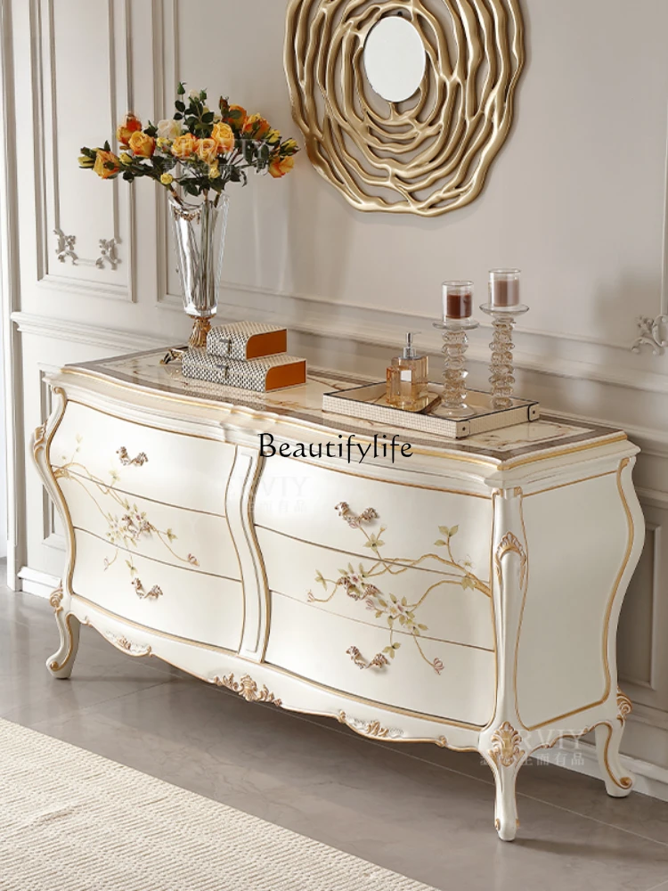 French light luxury solid wood hand-painted chest cabinet villa decorative locker