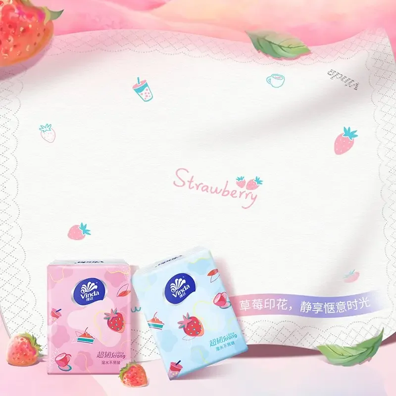 Sweetheart Strawberry Impresso Papel de Tecido, Pacote Pequeno Portátil Espessado, Tecido Facial, Guardanapos Estudante, 4 Camadas, 36 Pacotes