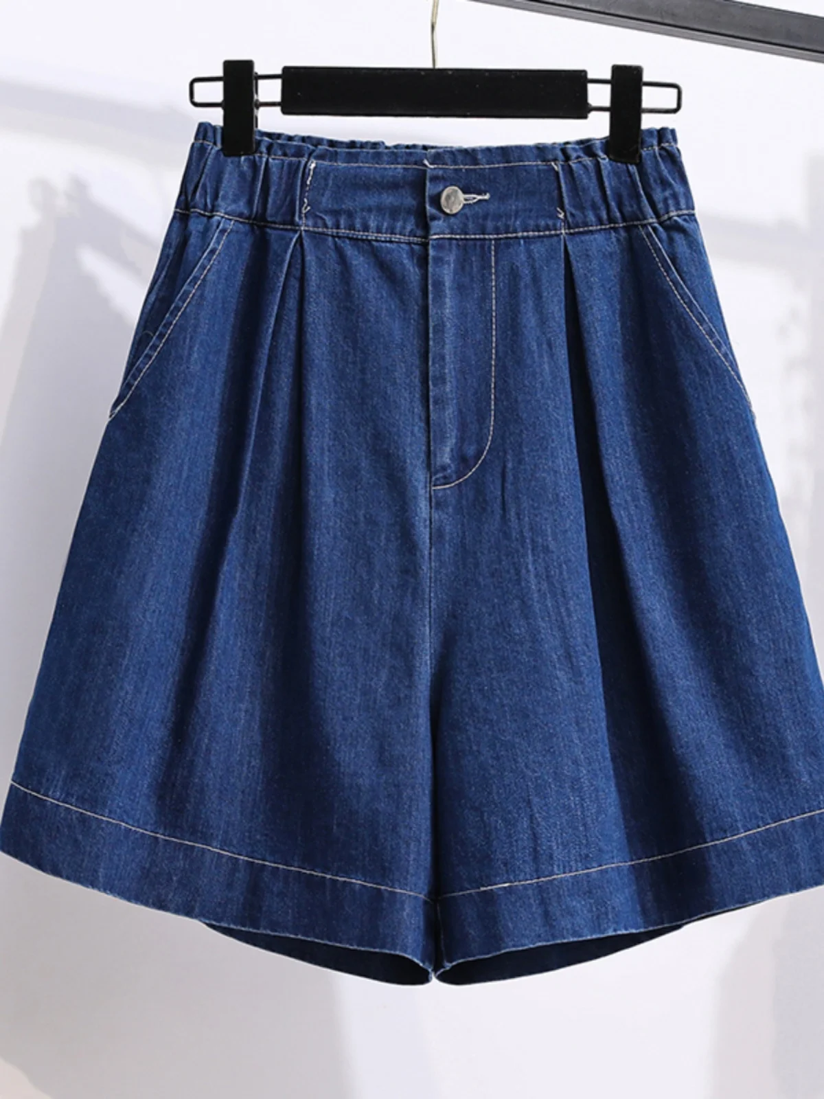 

plus Size Wide Leg Five-Quarter Jeans Women Summer Elastic Waist Slimming Shorts Plump Sister Korean Loose Mid-Pants