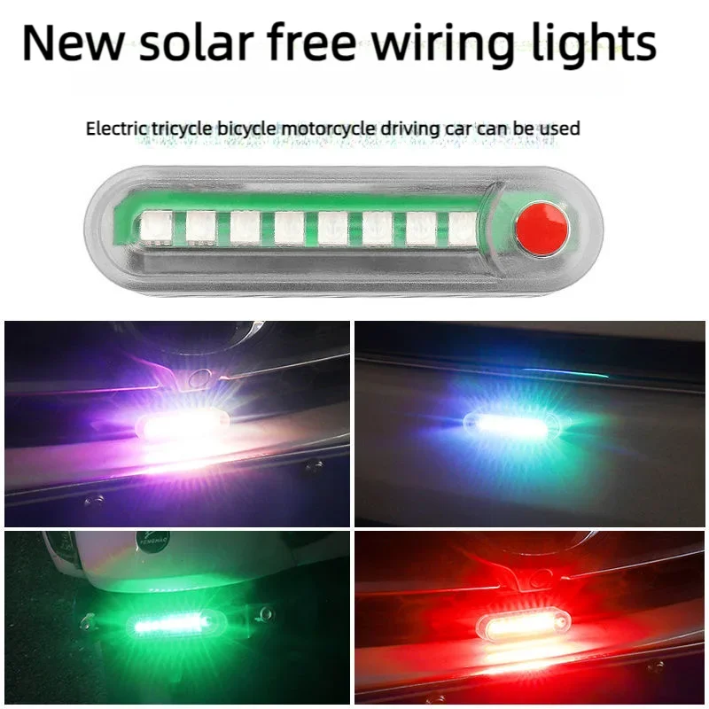 Motorcycle Solar Power LED Anti-Collision Strobe Warning Light Wireless Electric Car Truck Strong Light Warning Brake Taillight