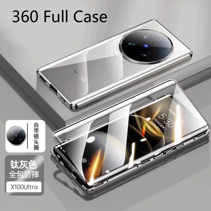 

360 Full Case For VIVO X100 Ultra Case Double Sided Magnetic Adsorption Metal Tempering Glass Protect Cover For Vivo X100Ultra