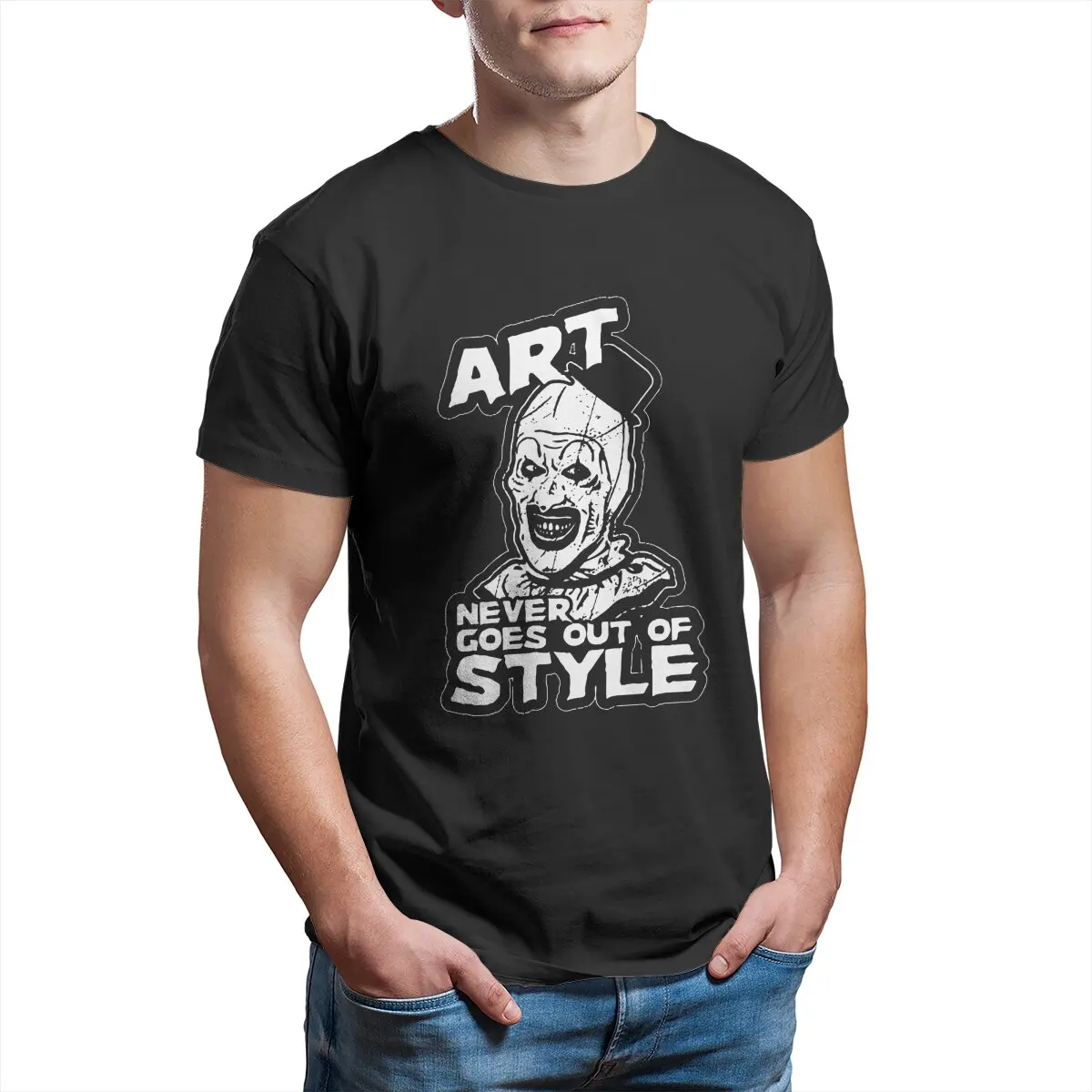 Men Horro clown art Never Goes Out Of Style HOROR TERRIFIER Film halloween 100% Cotton printed Clothes Unique Summer T-Shirt