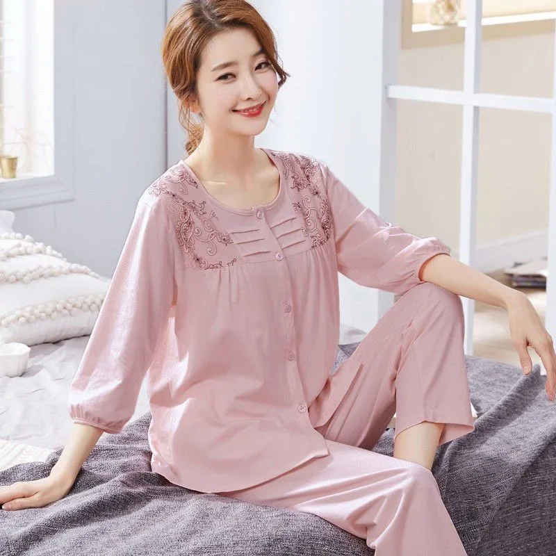 Trousers Mom Middle Age Large Size Loungewear in The Summer Comfort Ventilate Modal Pajamas Spring and Autumn Thin Long Sleeve