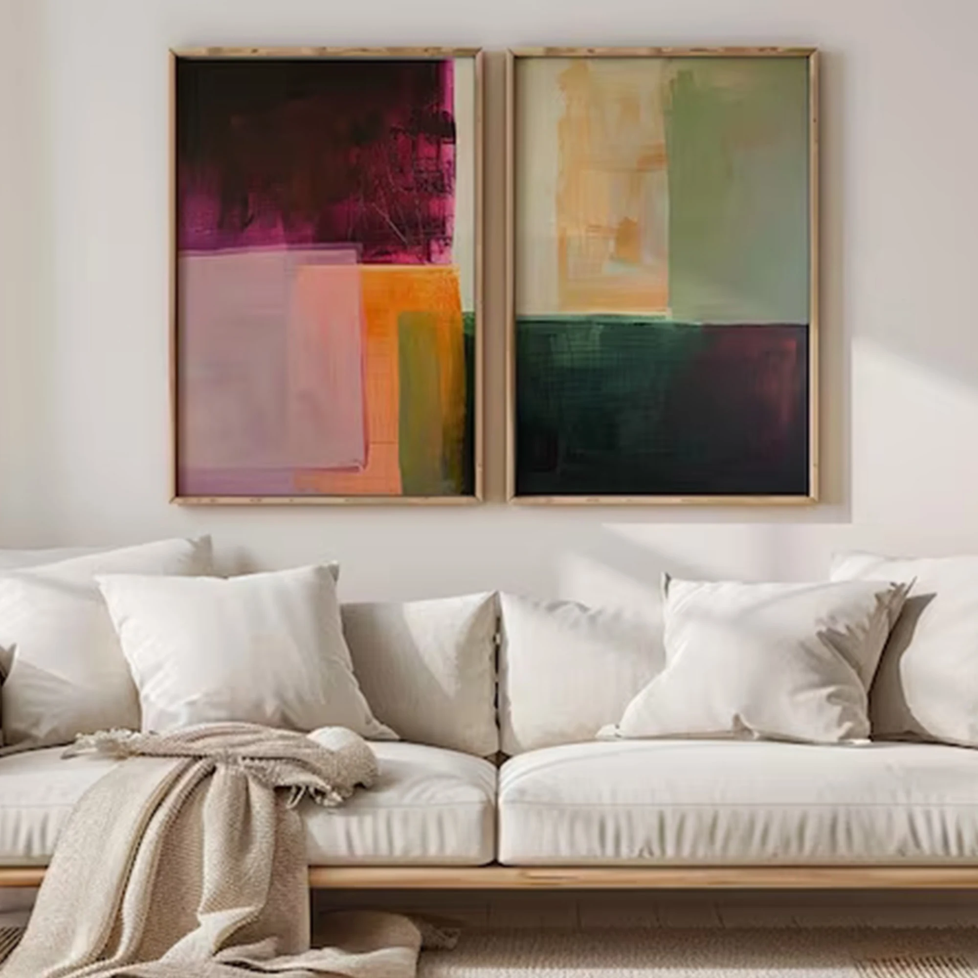 2pcs Retro Orange & Green Color Block Shapes Wall Art Print Canvas Painting Poster Picture For Living Room,Bedroom Home Decor image 2