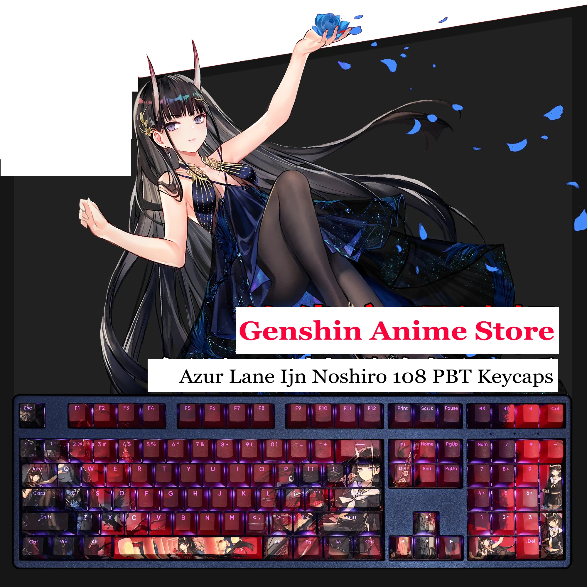 Game Azur Lane Ijn Noshiro 108 PBT Keycaps Animation Satellite Axis Side Engraved Keycaps Gaming Tabletop Supplies