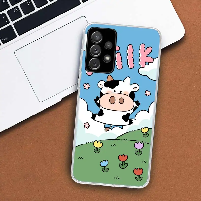 Cute Dairy Cattle Cow Speckle Phone Case For Samsung Galaxy A51 A71 A50 A70 A40 A30 A20E A10 A41 A31 A21S A11 A01 A6 A8 + A7 A9