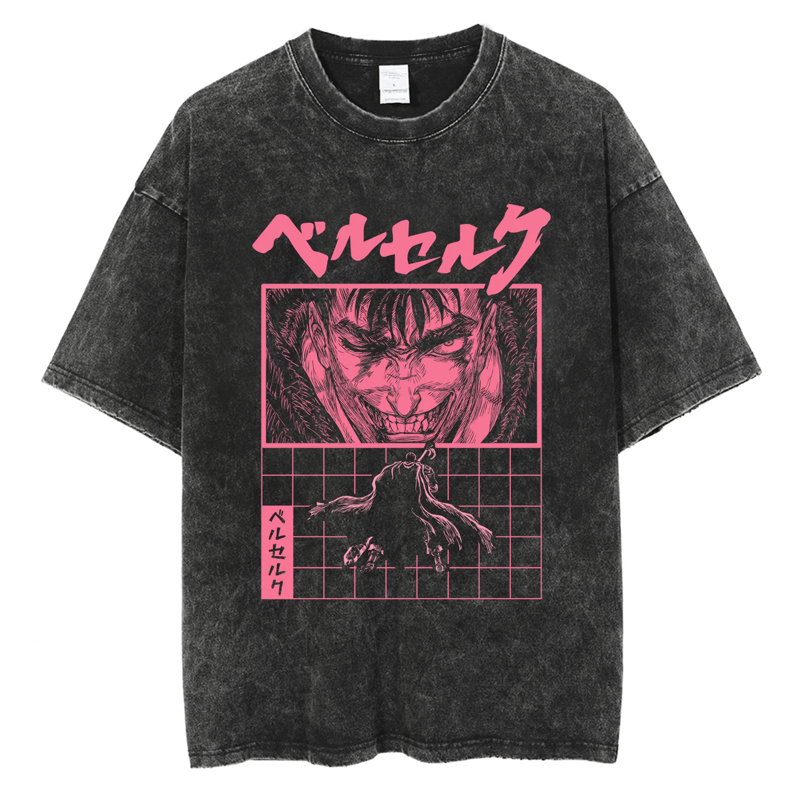 

Men's Anime Graphic Print T Shirt Oversized T-Shirts Washed Vintage T-shirt Harajuku Streetwear Cotton Loose Short Sleeve Tshirt