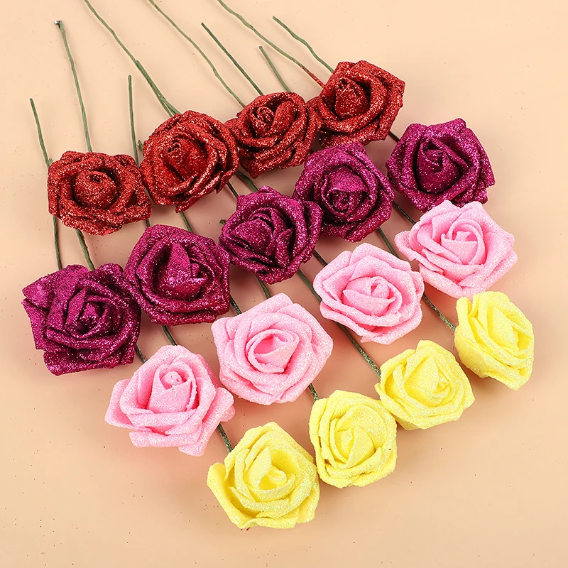 

5Pcs Glitter Gold Silver Rose Red Pink Artificial Foam Roses For DIY Scrapbooking Gift Box Deco Wedding Party Decor