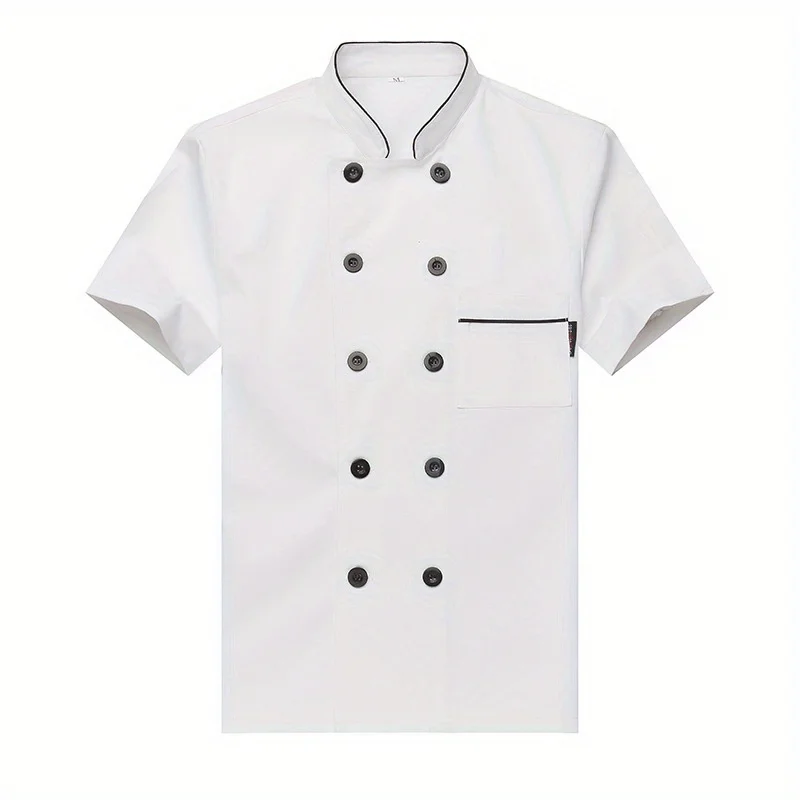 Men's Short-Sleeve Summer Breathable Solid Color Restaurant Hotel Chef Uniforms