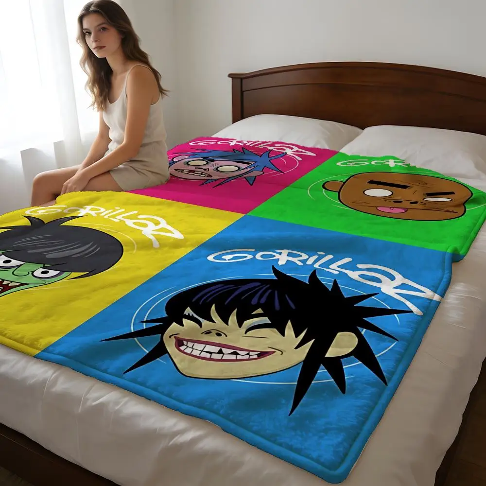 Throw High-Density Short Plush Blanket For Sofa Nap Air-Conditioned Room Soft Skin-Friendly Music Prints G-Gorillaz