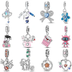 100% 925 Sterling Silver Camera Typewriter Robot Bow Sweet Charms Beads 3mm DIY Best Fine Jewelry Gifts Making