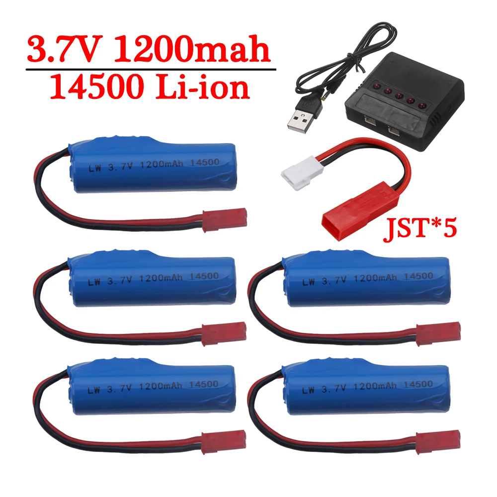 Bateria recarregável Li-ion para Stunt RC Car, caminhões, trens, barcos, barcos, armas, brinquedos elétricos, peças, 14500, 3.7V, 1200mAh