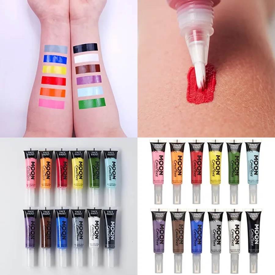 

Face and Body Paint with Brush Applicator by - 0.50fl oz - Set of 12 Colours