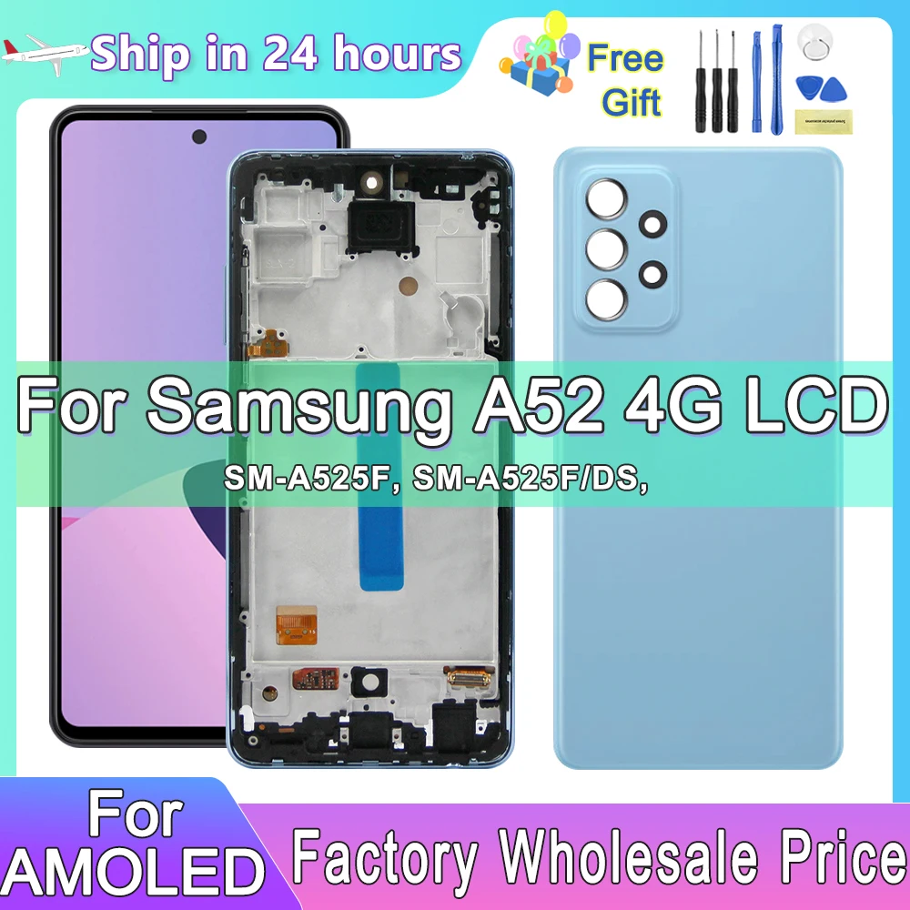 

100% Tested AMOLED Display For Samsung A52 4G A525 A525M A525F/DS LCD Touch Screen Digitizer With Frame Repair Parts