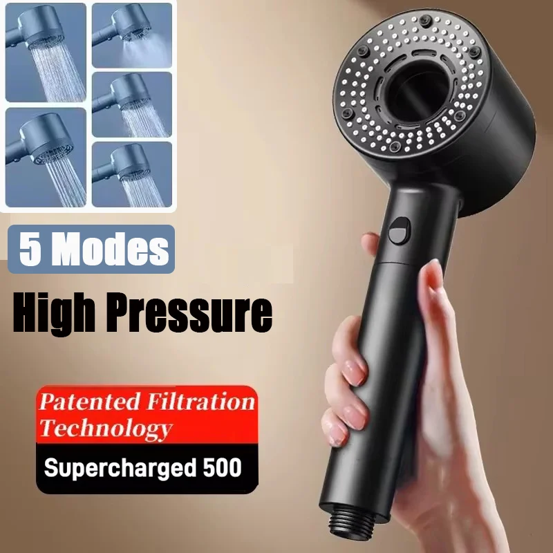 7 IN 1 One-Key Stop Water Massage Portable Shower Head 5 Modes Shower High Pressure Showerhead With Filter Bathroom Accessories