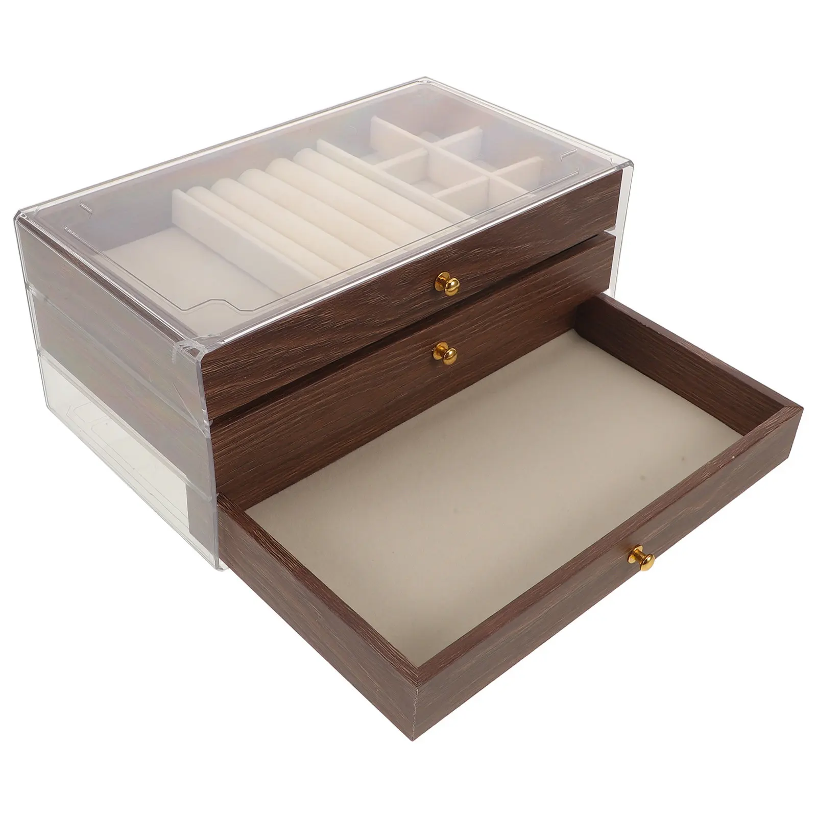 

Трехслойная винтажная шкатулка для украшений, деревянный органайзер для колец, ожерелий, браслетов, мелочей, в ретро-стиле, настольный органайзер для ювелирных изделий