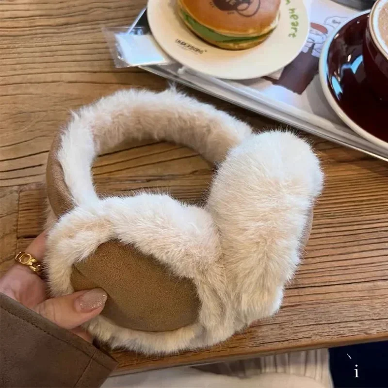 Women Wool Earmuffs Solid Plush Warm Outdoor Skiing Cycling Windproof Cold-Proo Ffluffy Ear Muffs Women Men Earflap Winter