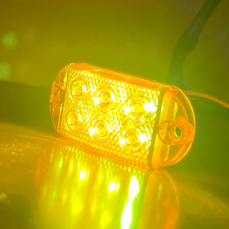 2PCS 6LED Side Marker Light Indicator 12-80V Universal Flash Warning Small Yellow Light for Truck Trailer