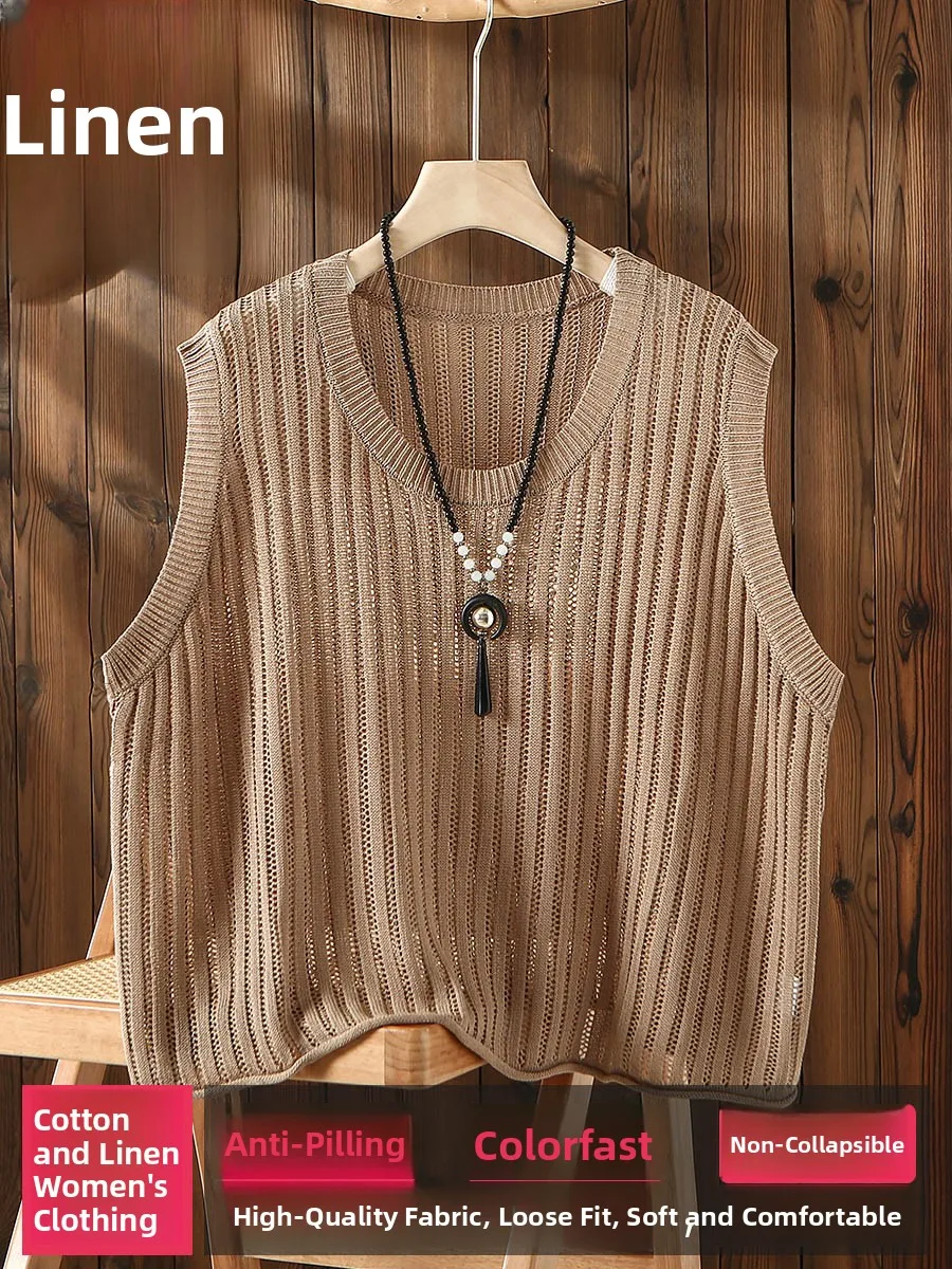 Chaleco de punto calado redondo Ne Bla holgado para mujer, camiseta sin mangas fina ort Sle de verano, chaleco cómodo transpirable para mujer