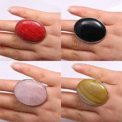 Fashion Ring Adjustable Size Oval Egg-Shaped Natural Stone Rose Quartz Agate Ring Jewelry Ladies Gift Wholesale