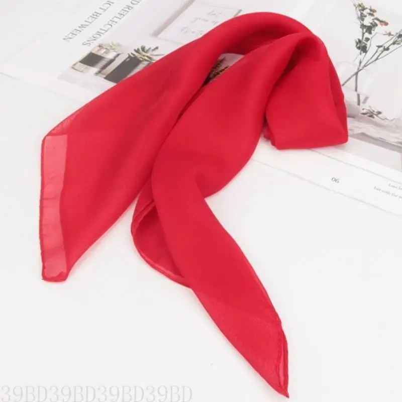 

39BD Square Ribbon Neck Scarf Square Handkerchief Solid Sheer HeadScarf 1950s Chiffon Scarf Retro Hair Tie for Women 50s
