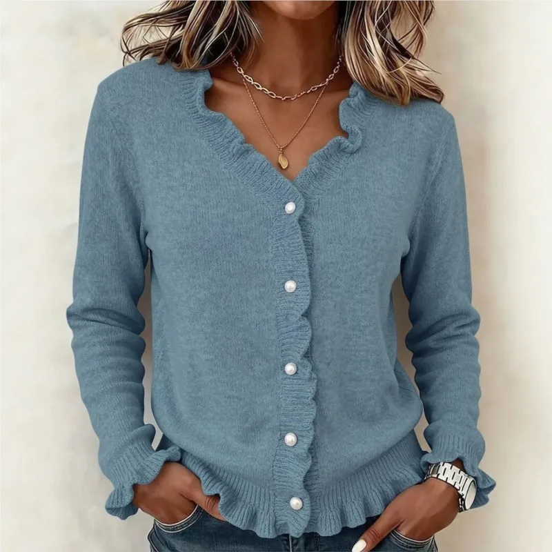 2026 New Women's Autumn And Winter Cardigan With Solid Color And Black Fungus Edge Collar Fashion Warm Comfortable Lazy Cardigan