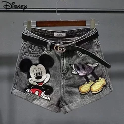 Disney-Top de zíper de algodão feminino, mickey mouse bordado, cintura alta curta, irregular, flash, feminina, moda, verão, nova chegada