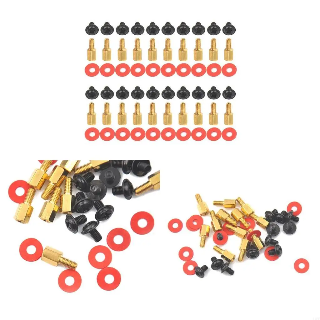 E1PF Golden Motherboard Riser+Phillips Flat for Head Screws Computer Red Washers 6.5mm 6-32-M3 High Quality Brass Standoff 20