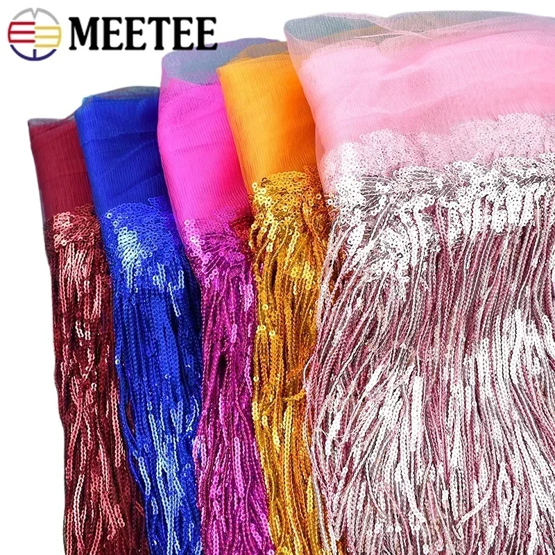 1-10Yards Meetee 18cm Sequin Fringe Trim Tassel Glitter Lace Fringes for Dance Clothes Dresses Decorative DIY Sewing Accessories