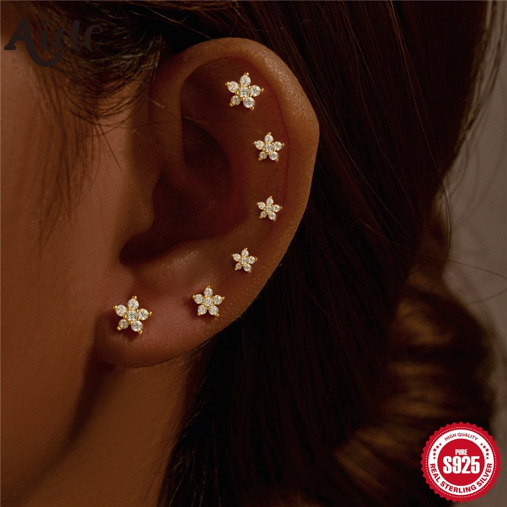 

Aide 925 Sterling Silver 6pcs Set Star Cubic Oxygen Zircon Piercing Stud Earrings For Women Bohemian Elegant DIY Earring Jewelry