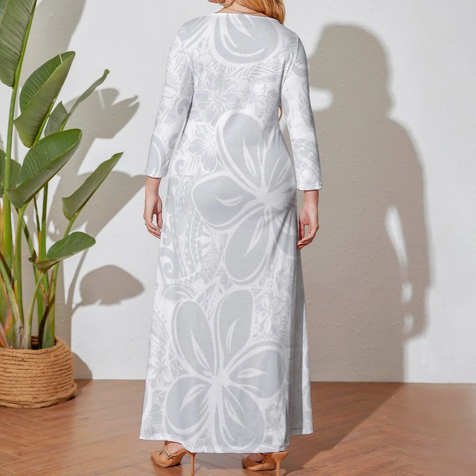 Maui Polynesian Silver Wedding Long Sleeved Dress summer clothes for women summer dress daily Elegant gowns elegant dress