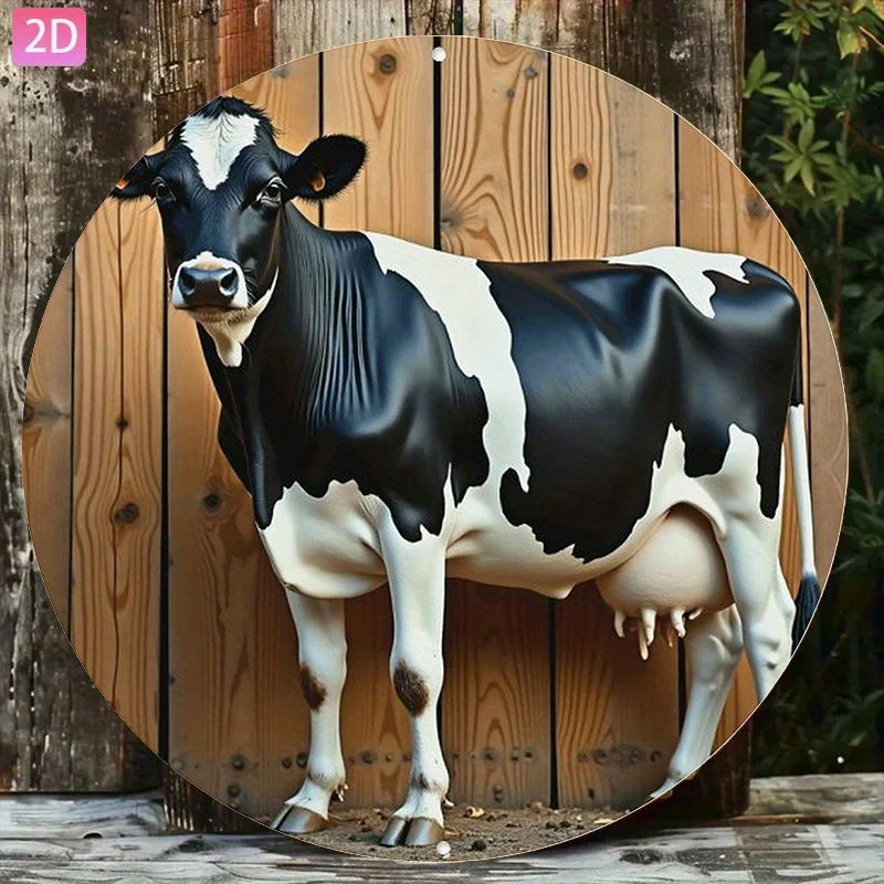 Vintage Dutch Highland Cow Metallblechschild Retro Schwarz Weiß Wandkunst Dekor für Küche Garten Café Bar Zuhause