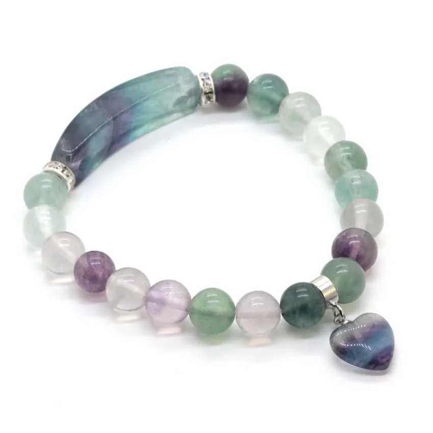 KFT Natural Healing Crystal Quartz Bracelet Rectangle Dangle Love Heart Round Beads Stone Bracelets for Women Girls Men Jewelry