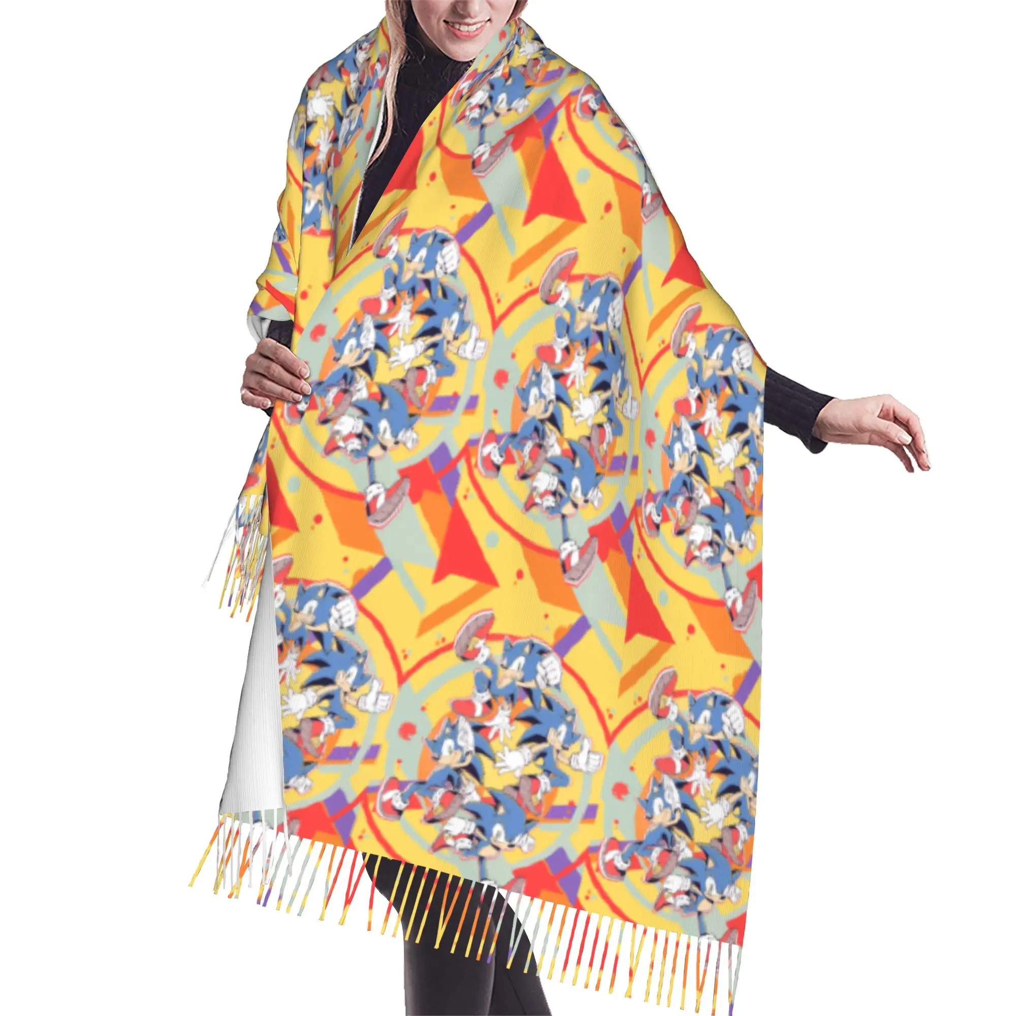 Custom Print S-Soniced Cartoon Scarf Women Men Winter Warm Scarves Video Game Shawl Wrap