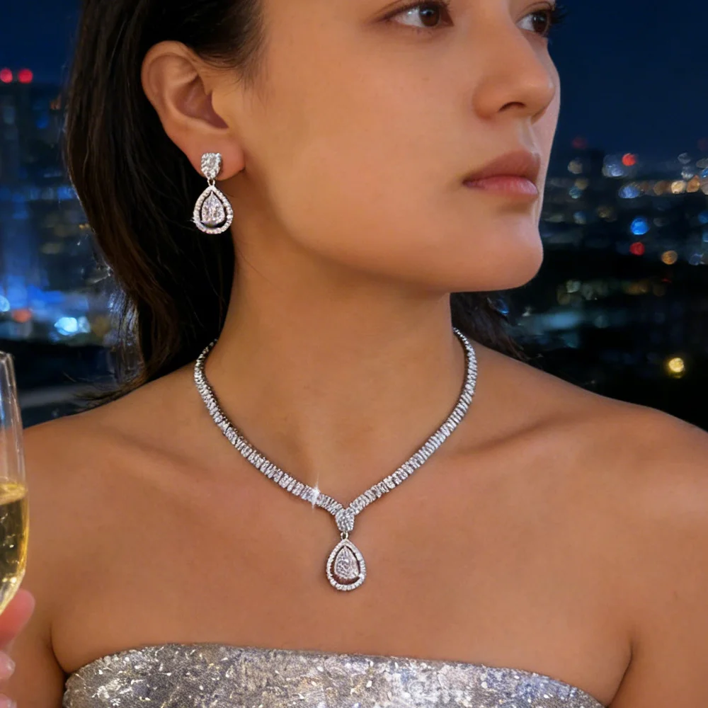 

Luxury AAA Cubic Zirconia Jewelry Sets for Women Bridal Wedding Party Necklace Earrings Set Charm Crystal Rhinestone Choker Gift