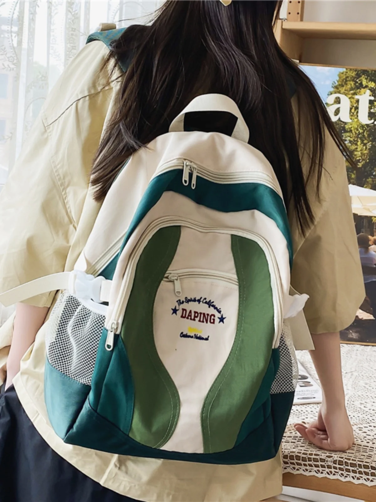 

Высокая емкость в стиле ретро, винтажный объединитель для учащихся младших и средних школ, нейлоновый материал, застежка-молния, сладкий колледж, S...