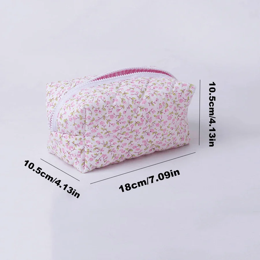 2026 Storage Organizer Floral Puffy Quilted Makeup Bag Flower Printed Cosmetic Pouch Large Travel Cosmetic Bag Makeup Accessory